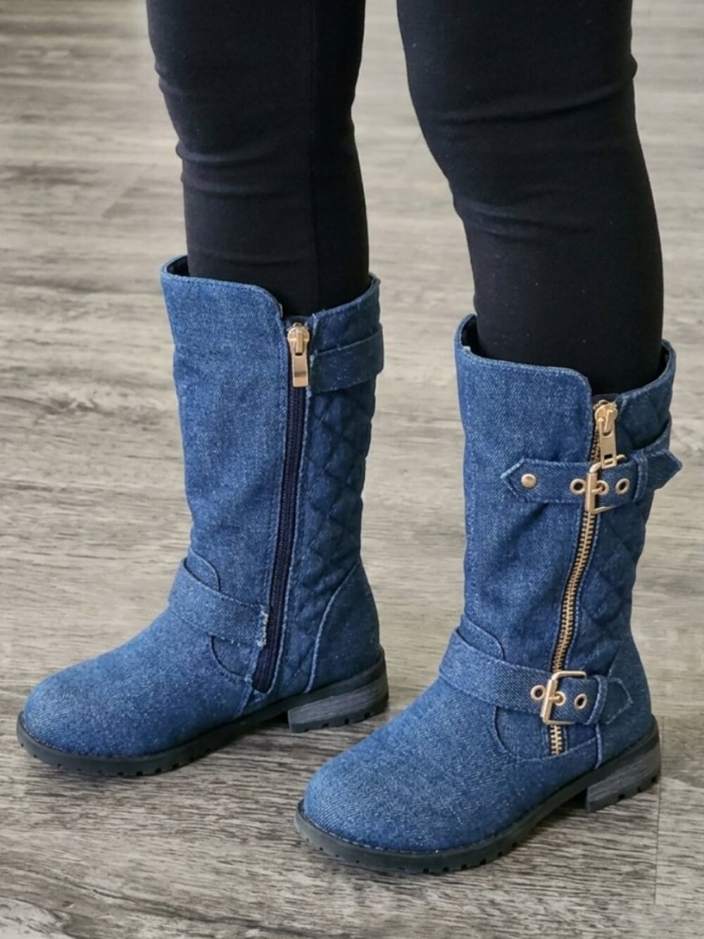 Girls Link Denim Boots Zip Up With Goldtone Accents Size 9 Toddler